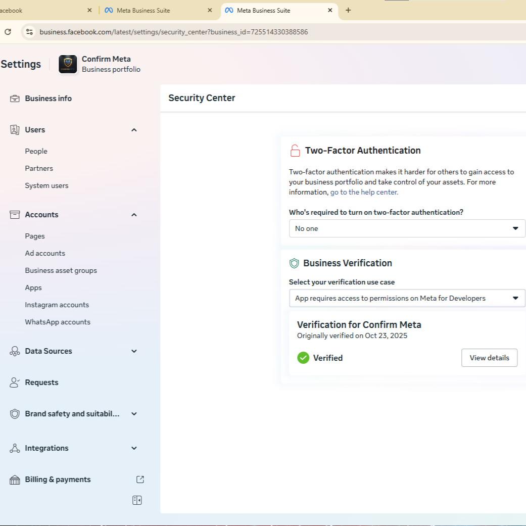 Facebook verified business menager by Confirm Meta for Confirm Meta